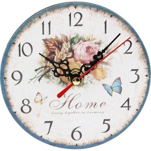 Practical Artistic Creative European Style Round Colorful Rustic Decorative Antique Wooden Home Wall Clock