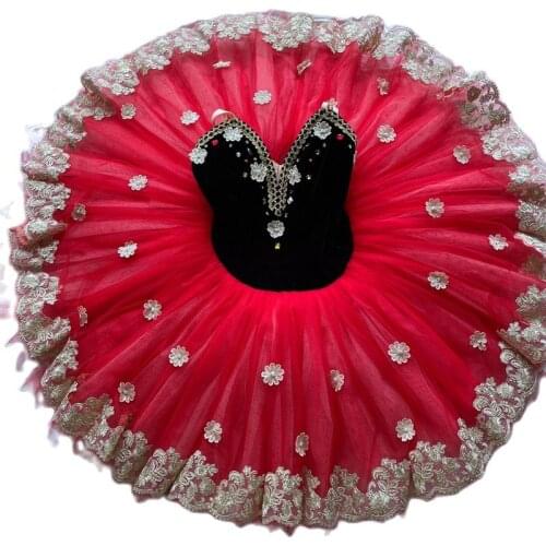 Adult Professional Ballet Tutu Dress Red Black Golden Don Quixote Professional Pancake Platter Tutu Costume Dance Skirt