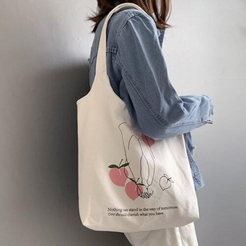 Simple fruit canvas bag literary womens canvas bags vest simple single shoulder handbag large capacity shopping totes