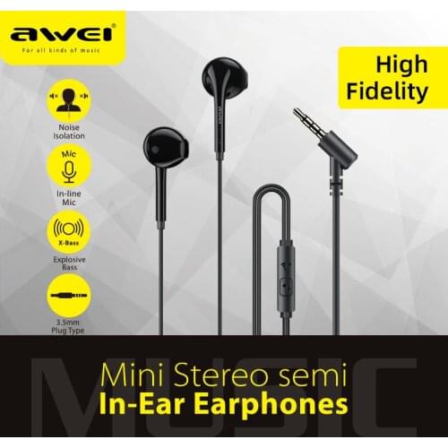 Awei PC-7 3.5mm Wired Earphones Stereo Bass Sound With Microphone Compatilble For all kinds of Phone