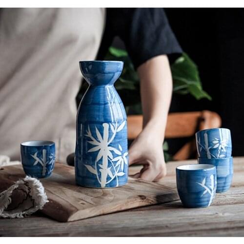 Sake Serving Set Plain Printed Handmade Porcelain Japanese-style Sake Cups Porcelain Cups Porcelain Bottle for Drinking