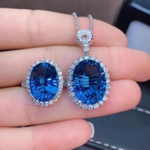 The Best Gift For your mother Topaz jewelry set Natural Real Topaz 925 sterling silver 1pc Topaz pendant,1pc Topaz ring