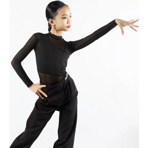 Mesh Latin Dance Tops Girls Long Sleeve Salsa Costume Black Tango Dance Outfit Ballroom Dance Clothes Fall Tap Dancewear JL2562