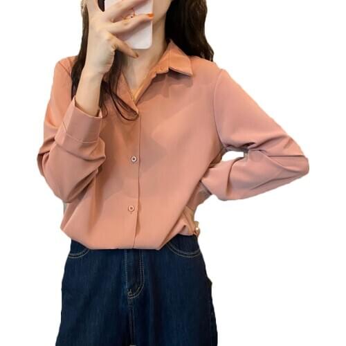 Spring Autumn Shirts Women Blouse 2021 New Female Chic Lazy Loose Casual Outer wear Shirt 179b