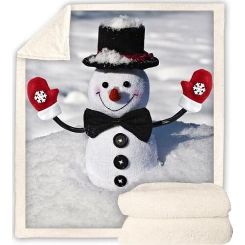 Cute Snowman Christmas Gifts Blanket Baby Adult Kids Children Air-conditioning Quilt Thick Double Layer Plush Throw Sofa Bed Car
