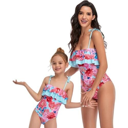 Parent Child Swimsuit One Piece Mother Daughter Bikini Girls Bathing Suit Children Baby 2021 Push Up Sexy Women Set Print