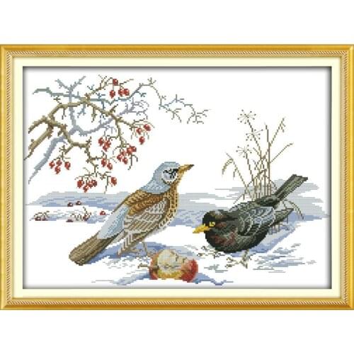 Bird In The Snow Printed Animal Cross Stitch Pattern Traditional Embroidery 11CT 14CT Needlework Crafts Home Decoration Painting