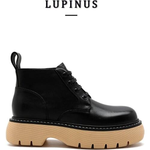 Genuine Leather Ankle Boots Women Chunky Platform Lace-up Oxford Shoes Women Luxury Brand Design Round Toe Ladies Shoes 2021