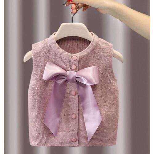 2021 Autumn New Big Bow Sweet Cute Baby Girl Vest Childrens Cardigan Vest