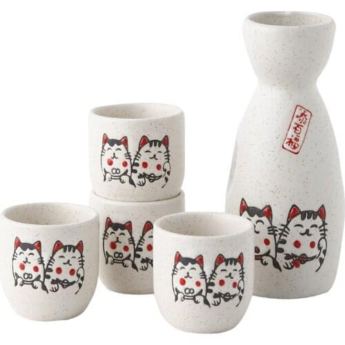 5Pcs/Lot Japan Porcelain Vintage Ceramic Pot Flagon Liquor Spirits Cups Set Kitchen Dining Bar Drinkware Japanese Sake Wine Set