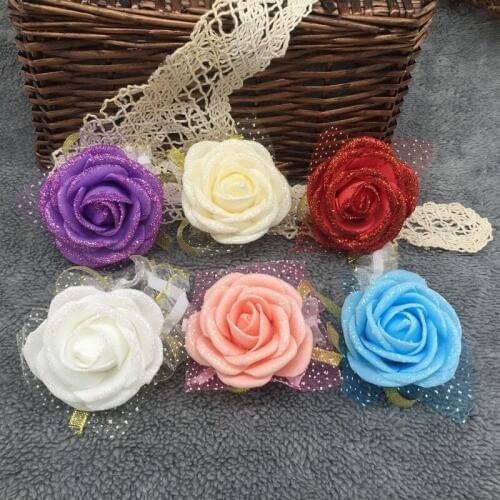Free shipping 1pcs fashion Handmade Brides Bridesmaid red white purple rose Wedding Bouquet Hand Flowers Wrist Corsages
