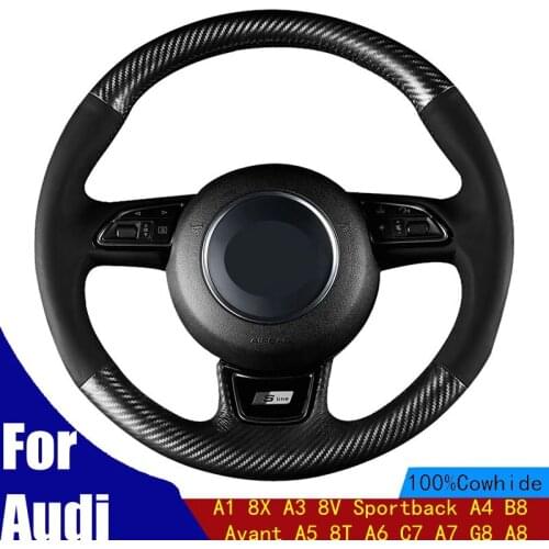 DIY Car Steering Wheel Cover Black PU Carbon Fiber For Audi A1 8X A3 8V Sportback A4 B8 Avant A5 8T A6 C7 A7 G8 A8