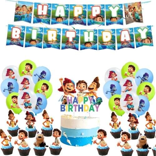 Kids Birthday Baby Shower Luca Raya Party Decoration Flag 12inch Latex Balloons Cake Toppers Childrens Toy Suit Supplies