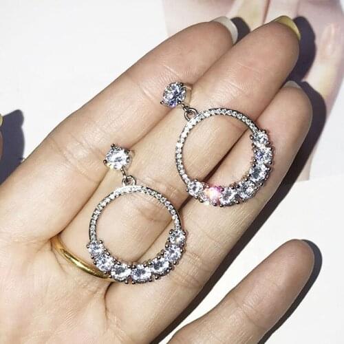 Huitan Newly Round Circle Dangle Earrings for Women Wedding Engagement Party Accessories Brilliant Cubic Zirconia Luxury Jewelry
