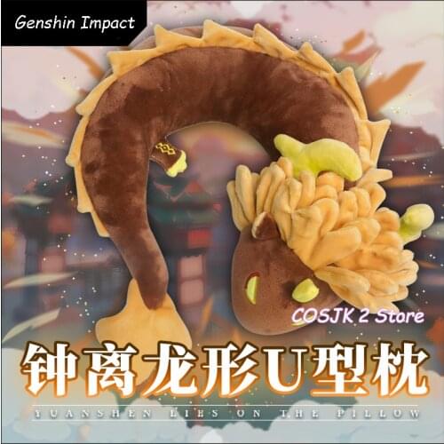 Game Genshin Impact Zhongli Hu Tao Cosplay Dragon U Shaped Pillow Protector Siesta Cushion Plush Doll Travel Neck Pillow Gift