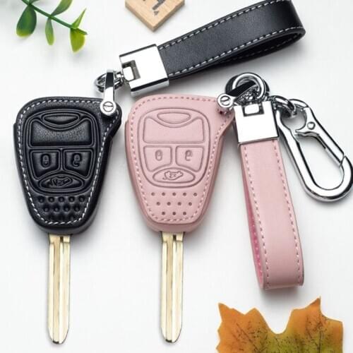 Leather Car Key Cover Case for Chrysler Pacifica Aspen 300 Dodge Caravan Jeep Wrangler Jk Commander Grand Cherokee