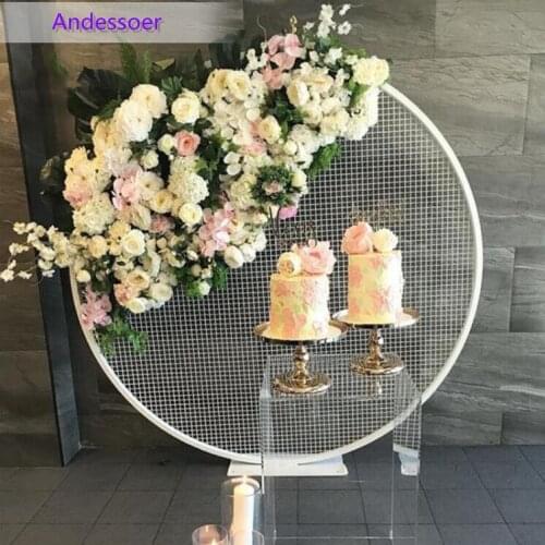 New iron art round wedding grid arch decoration balloon background grid screen decoration shop party performance decoration prop