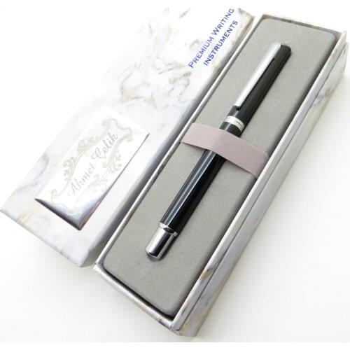 Wings Marble R347 Black Lacquer Chrome Roller Pen | İsme Special Pen | Gift Pen