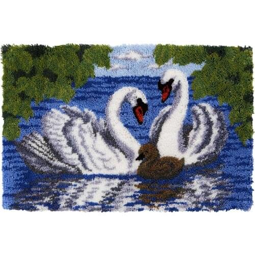 Latch Hook Rug Kits Crocheting Carpet Rug Swan Acrylic Yarn Pre-Printed Canvas Cushion Mat Crochet Tapestry Sofa Decor