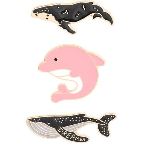 Hot-selling brooch cartoon dolphin whale fun brooch set micro badge all-match clothing accessories