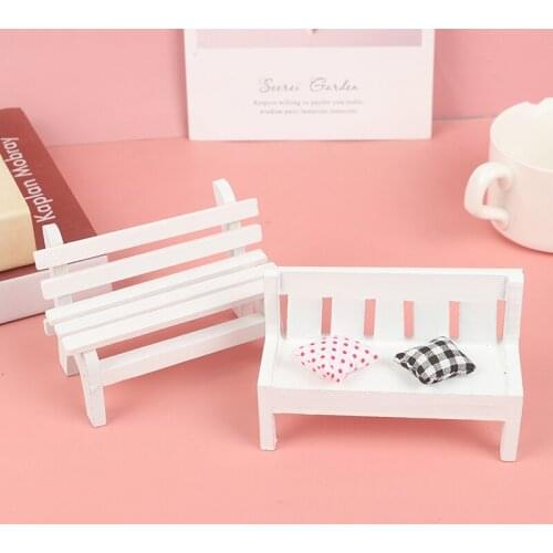 Dollhouse Miniature Wood Garden Bench with Compartment White Furniture Decor