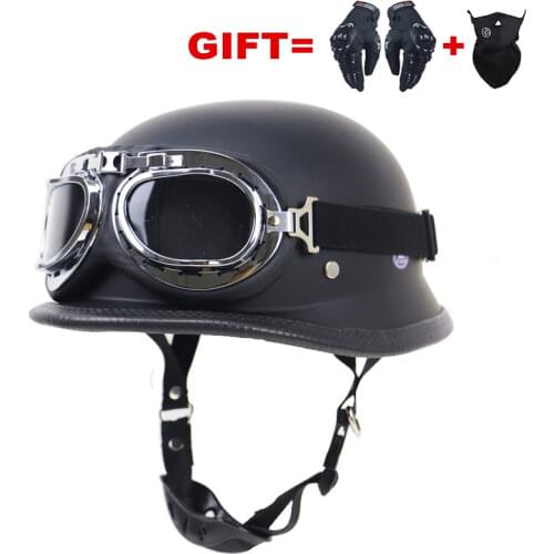 Motorcycle Helmet German Leather Vintage Capacete De Moto Open Face Retro Half Helmet Scooter Chopper Cruiser Biker Pilot