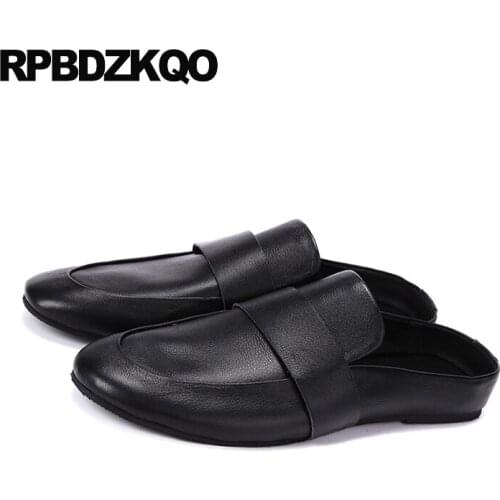 Genuine Leather Casual High Quality Men Shoes Luxury Brand Mules Slip On Rubber Sandals Black Half Real Slides Soft Comfort