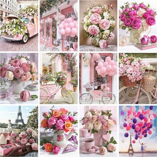 5d Diamond Painting Kit Pink Flower Rose Art DIY Diamond Embroidery Bicycle Full Square Drill Mosaic Cross Stitch Set Home Decor