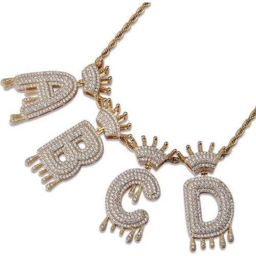 OMYFUN Factory Price Hiphop Bubble Crown Letters Necklace Zircon Micro-pave Initials Pendants & Necklaces Rapper Fashion Jewelry