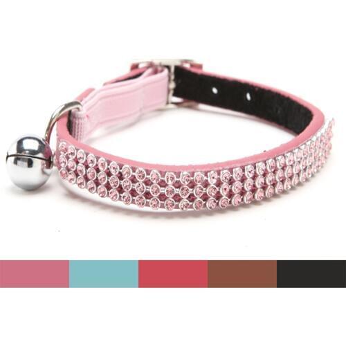 Free shipping Cat Baby Puppies Safety Elastic Adjustable with Bling Crystal Rhinestone and Bell Real leather puppy Collars S