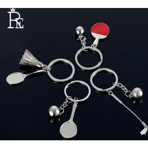 RE 100pcs/lot Factory Direct Sales Wholesale Promotion Table Tennis Golf Key Chain Sports Keychain Badminton Racket Key Ring