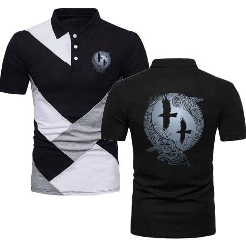 Polo Shirts Mens TShirts Vikings TV Series Odins Raven Ragnar Lodbrok Short Tees Military Style Jersey Contrast Color Polo