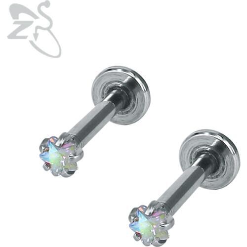 Start Crystal Tragus Ear Piercing Earrings Lip Ring Labret Piercing Round Bar Stainless Steel Earrings Piercings Jewelry Gifts
