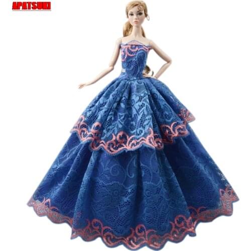Blue Lace Fashion Doll Clothes For Barbie Doll Outfits Wedding Dress Princess Noble Party Gown For 1/6 BJD Dolls Accessories