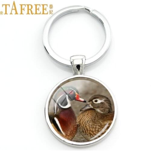 TAFREE Vintage Mandarin Ducks Art Picture Glass Cabochon Dome Keychain Pair Of Mandarin Ducks Gift Chinese style keychain MD08