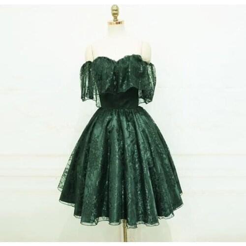 Dark Green Elegant Homecoming Dresses Off Shoulder Lace Bling Sequin Charming A Line Prom Dresses Evening Party Dress 2021