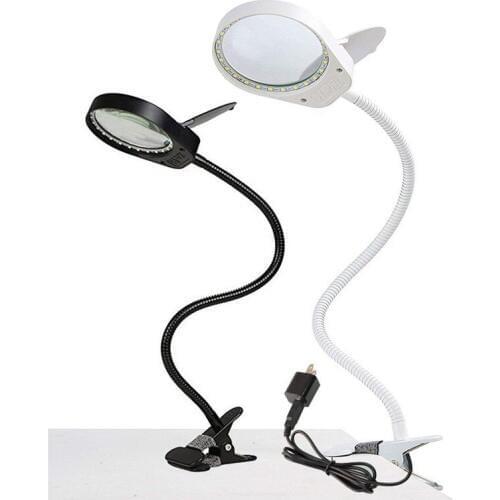 5X Magnifying Glass 97mm Dia 500mm Metal Hose LED Magnifier Desk Table Reading Lamp Light with Clothespin for Reading Soldering