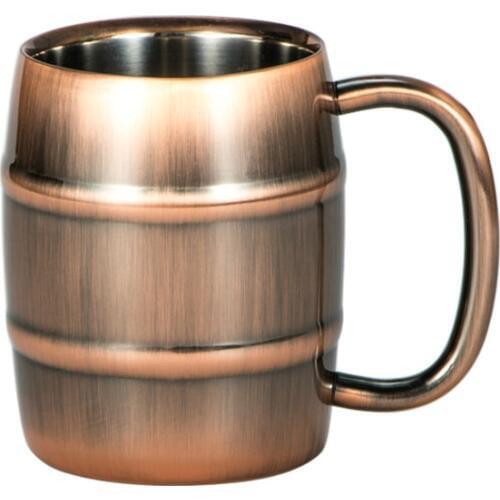 Double Wall Vacuum Wine Glass Stainless Steel Vintage Bronze Barrel Beer Mugs Belly Beer Mug