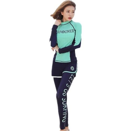 High Quality Surf Womens Long Sleeve Rash Guard Fashion Swimwear Color Blocking Swimsuit