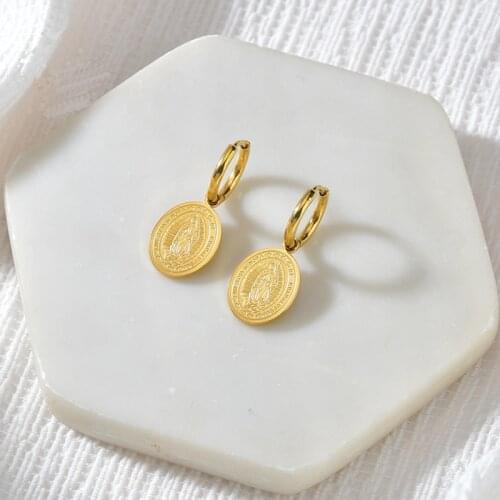 YAOLOGE 316L Stainless Steel 2021 For Women Trendy Gold Color Round Coins Drop Earrings New Gift Fashion Party Wedding Jewelry