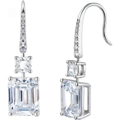 Fashion Crystal Square Drop Earrings Luxury Dazzling S925 Silvery Jewelry For Women Wedding Party Best Valentines Day Gifts