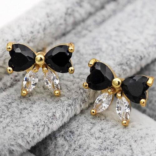 2019 Women Luxury Stud Earrings Fashion Jewelry Korean Style Small Earrings Butterfly Zircon Black Earrings OBS1152