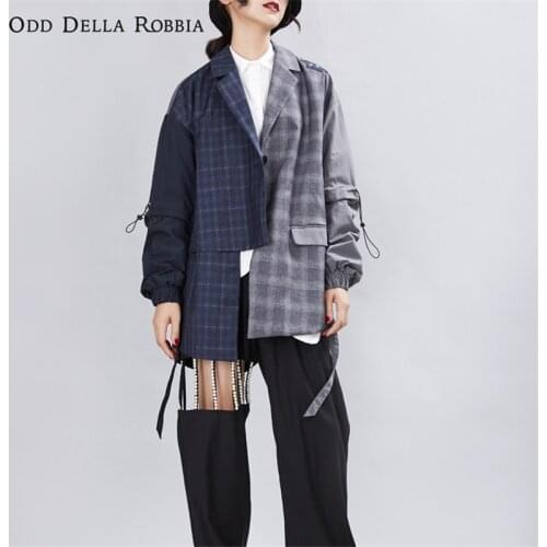 OddDellaRobbia 2021 Women Retro Style Suit Two-Color Plaid Stitching Level Single-Breasted Suit Jacket Chic Korean Version 1115