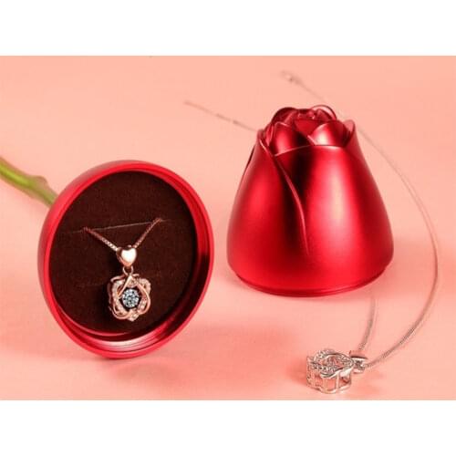 Fashion Rose Flower Jewelry Packaging Cubic Zirconia Necklace For Women Trend Alloy High Quality Gifts Box Wedding Birthday Gift