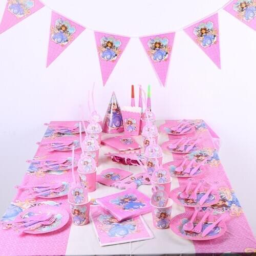 115pcs/set Princess Sofia Theme Party Tableware Set Plate Cup Napkin Straw Girl Birthday Party Decor Kids Party Disney Princess