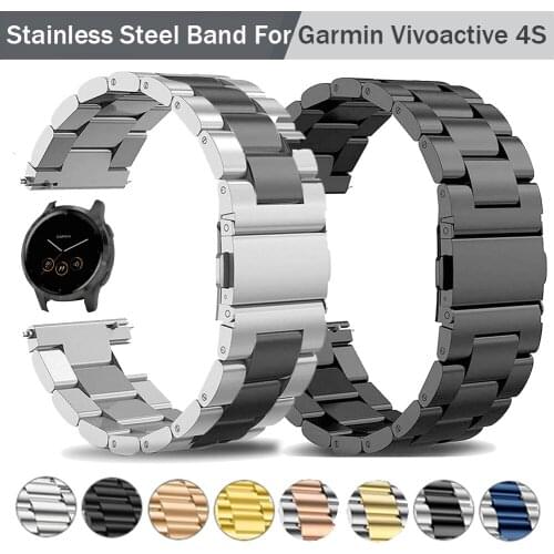 18mm Luxury Metal Band for Garmin Smart Watch Vivoactive 4S Stainless Steel Strap Bracelet Watchband Accessories Wrist Straps