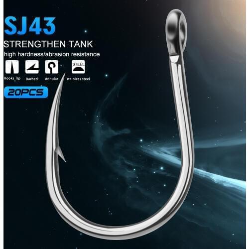 20p Saltwater Fishing Hook SJ43 JIGGING HOOK 1/0#-13/0# Model Stainless Steel Fishhook Made in Taiwan