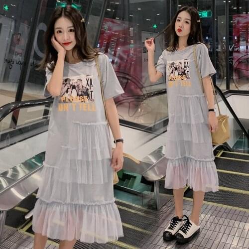 7019# Maternity Clothes Summer Short Sleeve Easy Matching Loose cotton T-shirt Stylish Dress for Pregnant Women Mom Dress