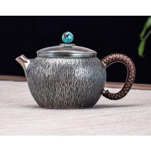 Ag999 Sterling Silver Teapot Kallaite Kitchen Utensils Built-in Filter Handmade Coffee Tea Pot