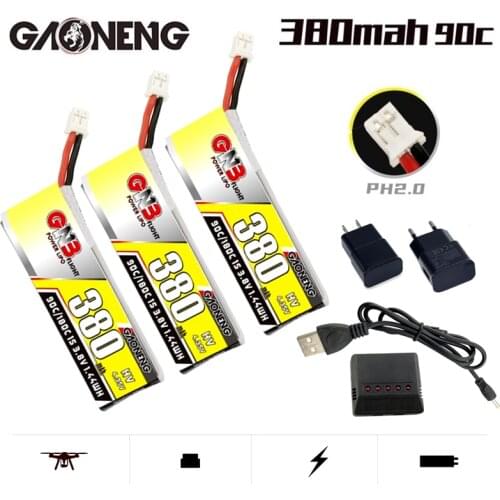 Gaoneng GNB 380mAh 1S 3.8V 90C/180C 4.35V HV Lipo battery PH2.0 for Tinyhawk Nanohawk FPV 4 axis UAV RC Drone With a Charger